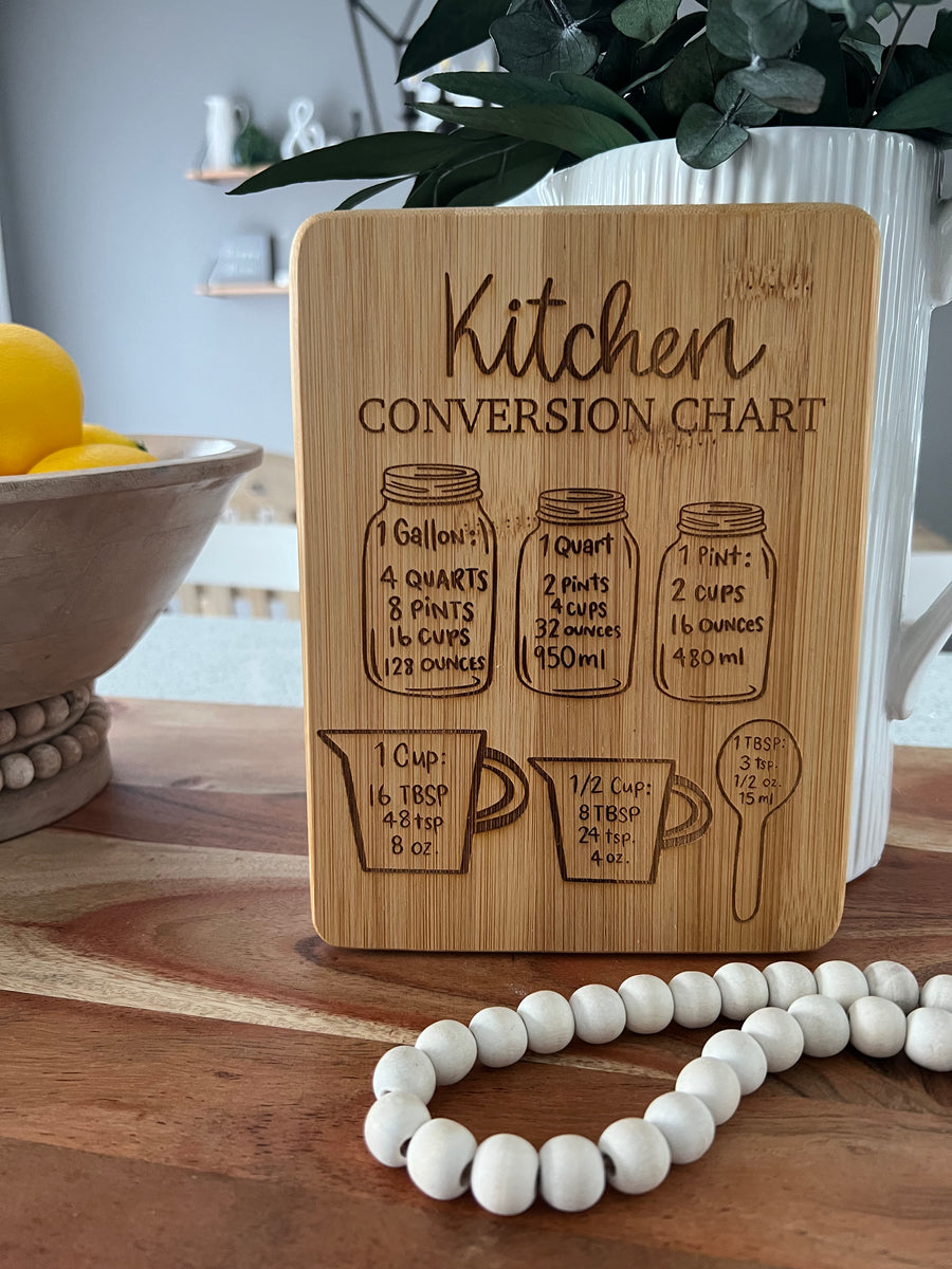 Wooden Cutting Board (15”x7”) | Kitchen Decor | Kitchen Conversion Chart |  Cheese Board